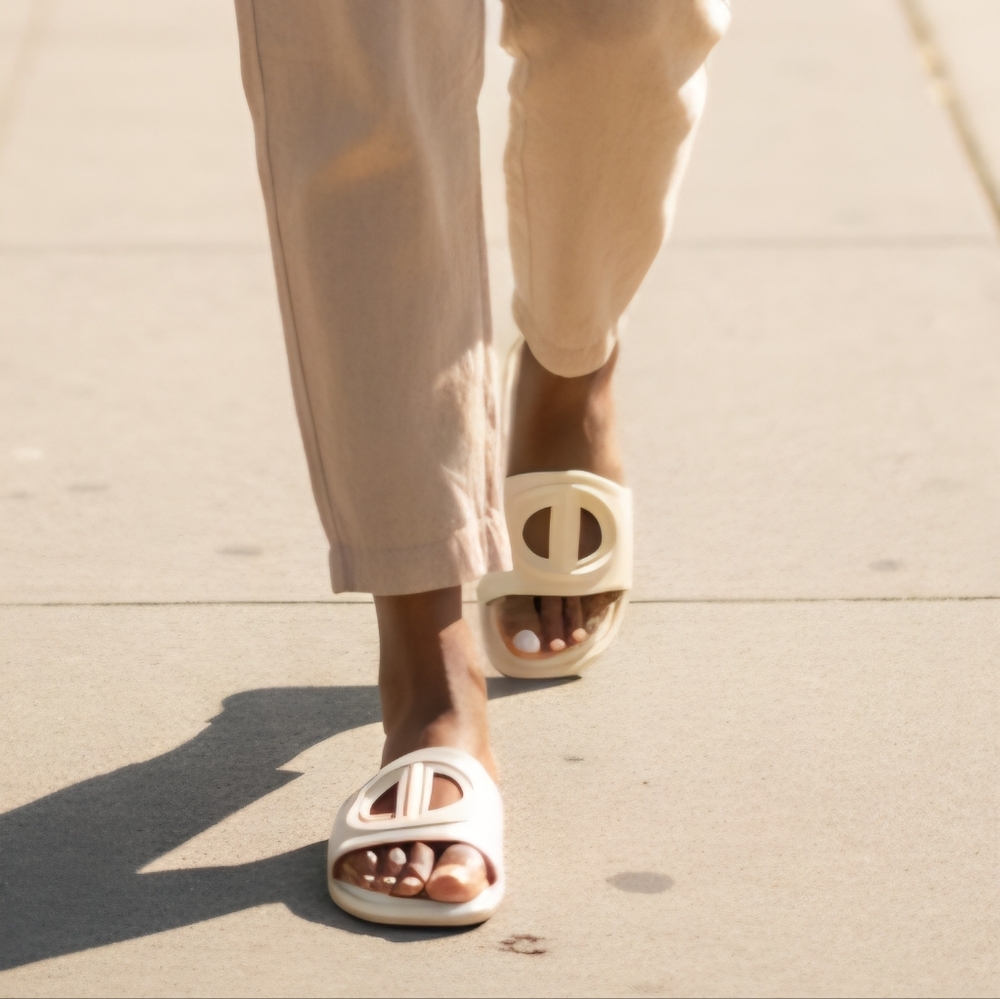 JustFab Ivory Slide Sandals